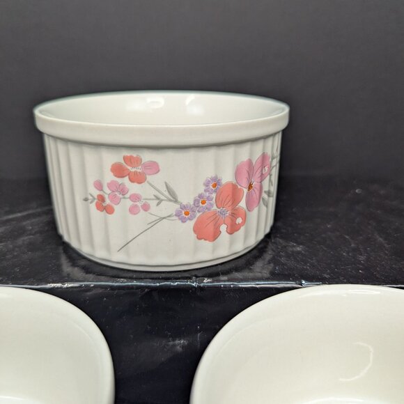 Galleria Collection Stoneware Pink Floral Ramekin 1985 JMP Marketing Lot of 3 - Picture 3 of 10